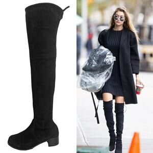 Stuart Weitzman Tieland Black Suede Over The Knee Pull On Block Heel Boots